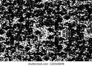 Grunge overlay layer. Abstract black and white vector background. Monochrome vintage surface with dirty pattern in cracks, spots, dots. Old wall in dark horror style design
