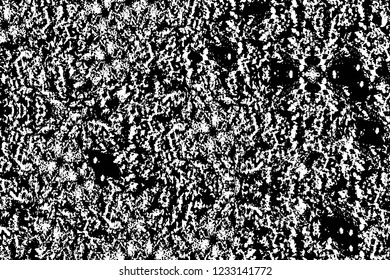 Grunge overlay layer. Abstract black and white vector background. Monochrome vintage surface with dirty pattern in cracks, spots, dots. Old wall in dark horror style design