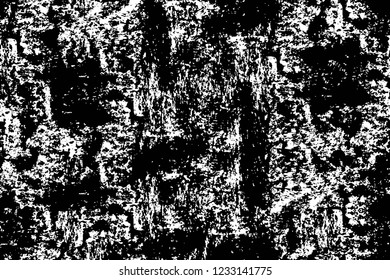 Grunge overlay layer. Abstract black and white vector background. Monochrome vintage surface with dirty pattern in cracks, spots, dots. Old wall in dark horror style design