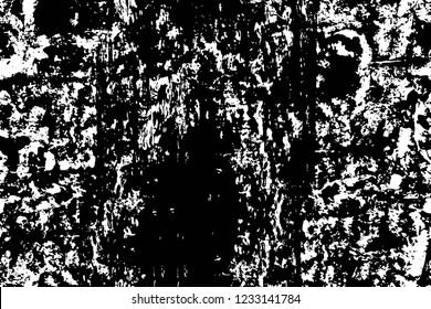Grunge overlay layer. Abstract black and white vector background. Monochrome vintage surface with dirty pattern in cracks, spots, dots. Old wall in dark horror style design