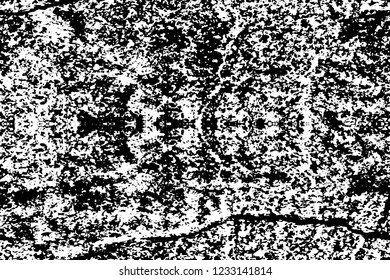 Grunge overlay layer. Abstract black and white vector background. Monochrome vintage surface with dirty pattern in cracks, spots, dots. Old wall in dark horror style design