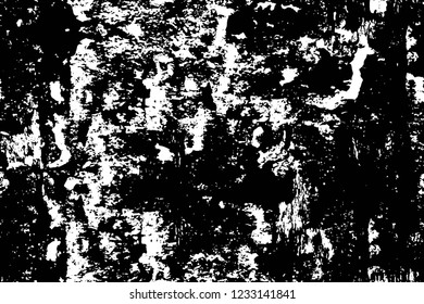 Grunge overlay layer. Abstract black and white vector background. Monochrome vintage surface with dirty pattern in cracks, spots, dots. Old wall in dark horror style design