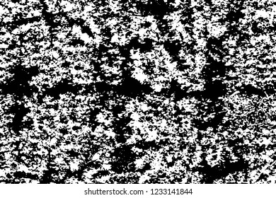 Grunge overlay layer. Abstract black and white vector background. Monochrome vintage surface with dirty pattern in cracks, spots, dots. Old wall in dark horror style design