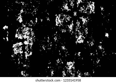 Grunge overlay layer. Abstract black and white vector background. Monochrome vintage surface with dirty pattern in cracks, spots, dots. Old wall in dark horror style design
