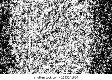 Grunge overlay layer. Abstract black and white vector background. Monochrome vintage surface with dirty pattern in cracks, spots, dots. Old wall in dark horror style design