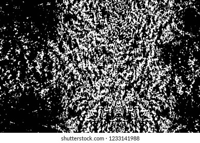 Grunge overlay layer. Abstract black and white vector background. Monochrome vintage surface with dirty pattern in cracks, spots, dots. Old wall in dark horror style design