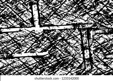 Grunge overlay layer. Abstract black and white vector background. Monochrome vintage surface with dirty pattern in cracks, spots, dots. Old wall in dark horror style design