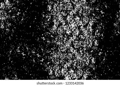 Grunge overlay layer. Abstract black and white vector background. Monochrome vintage surface with dirty pattern in cracks, spots, dots. Old wall in dark horror style design