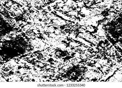 Grunge overlay layer. Abstract black and white vector background. Monochrome vintage surface with dirty pattern in cracks, spots, dots. Old wall in dark horror style design