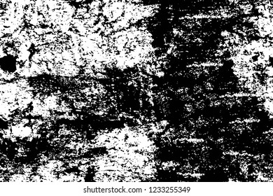 Grunge overlay layer. Abstract black and white vector background. Monochrome vintage surface with dirty pattern in cracks, spots, dots. Old wall in dark horror style design