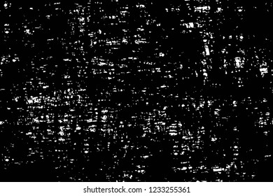 Grunge overlay layer. Abstract black and white vector background. Monochrome vintage surface with dirty pattern in cracks, spots, dots. Old wall in dark horror style design