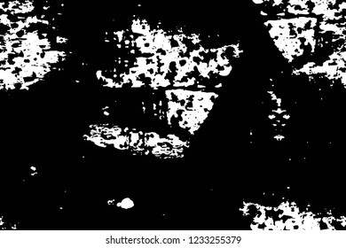 Grunge overlay layer. Abstract black and white vector background. Monochrome vintage surface with dirty pattern in cracks, spots, dots. Old wall in dark horror style design