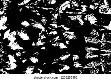 Grunge overlay layer. Abstract black and white vector background. Monochrome vintage surface with dirty pattern in cracks, spots, dots. Old wall in dark horror style design
