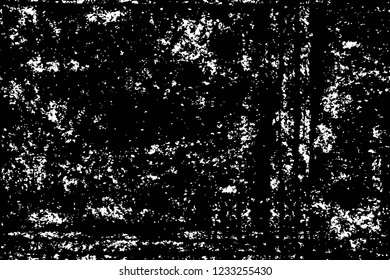 Grunge overlay layer. Abstract black and white vector background. Monochrome vintage surface with dirty pattern in cracks, spots, dots. Old wall in dark horror style design