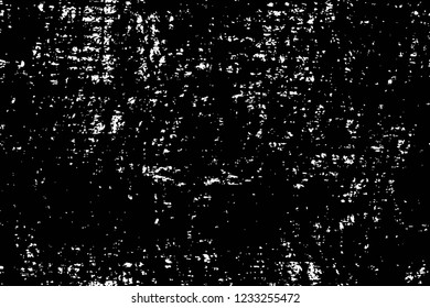Grunge overlay layer. Abstract black and white vector background. Monochrome vintage surface with dirty pattern in cracks, spots, dots. Old wall in dark horror style design