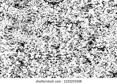 Grunge overlay layer. Abstract black and white vector background. Monochrome vintage surface with dirty pattern in cracks, spots, dots. Old wall in dark horror style design