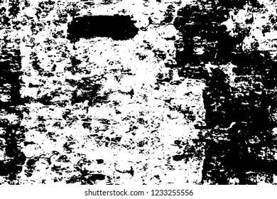 Grunge overlay layer. Abstract black and white vector background. Monochrome vintage surface with dirty pattern in cracks, spots, dots. Old wall in dark horror style design