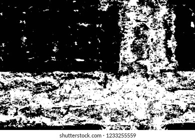 Grunge overlay layer. Abstract black and white vector background. Monochrome vintage surface with dirty pattern in cracks, spots, dots. Old wall in dark horror style design