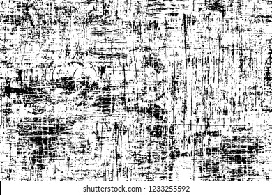 Grunge overlay layer. Abstract black and white vector background. Monochrome vintage surface with dirty pattern in cracks, spots, dots. Old wall in dark horror style design