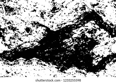 Grunge overlay layer. Abstract black and white vector background. Monochrome vintage surface with dirty pattern in cracks, spots, dots. Old wall in dark horror style design