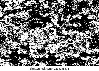 Grunge overlay layer. Abstract black and white vector background. Monochrome vintage surface with dirty pattern in cracks, spots, dots. Old wall in dark horror style design