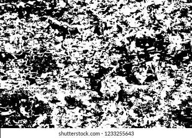Grunge overlay layer. Abstract black and white vector background. Monochrome vintage surface with dirty pattern in cracks, spots, dots. Old wall in dark horror style design