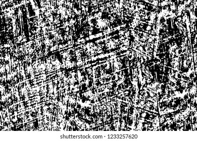 Grunge overlay layer. Abstract black and white vector background. Monochrome vintage surface with dirty pattern in cracks, spots, dots. Old wall in dark horror style design
