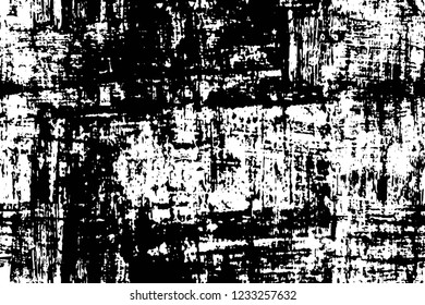 Grunge overlay layer. Abstract black and white vector background. Monochrome vintage surface with dirty pattern in cracks, spots, dots. Old wall in dark horror style design