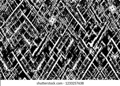 Grunge overlay layer. Abstract black and white vector background. Monochrome vintage surface with dirty pattern in cracks, spots, dots. Old wall in dark horror style design