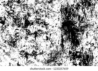 Grunge overlay layer. Abstract black and white vector background. Monochrome vintage surface with dirty pattern in cracks, spots, dots. Old wall in dark horror style design