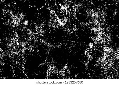 Grunge overlay layer. Abstract black and white vector background. Monochrome vintage surface with dirty pattern in cracks, spots, dots. Old wall in dark horror style design