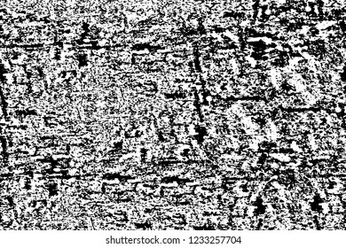 Grunge overlay layer. Abstract black and white vector background. Monochrome vintage surface with dirty pattern in cracks, spots, dots. Old wall in dark horror style design