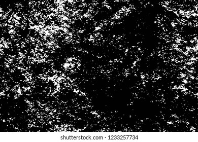 Grunge overlay layer. Abstract black and white vector background. Monochrome vintage surface with dirty pattern in cracks, spots, dots. Old wall in dark horror style design