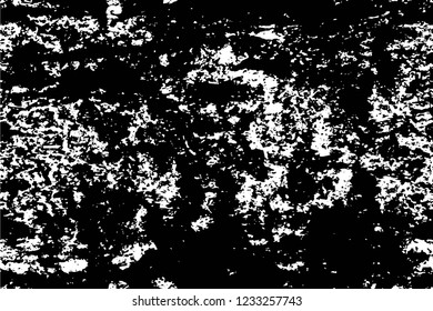 Grunge overlay layer. Abstract black and white vector background. Monochrome vintage surface with dirty pattern in cracks, spots, dots. Old wall in dark horror style design