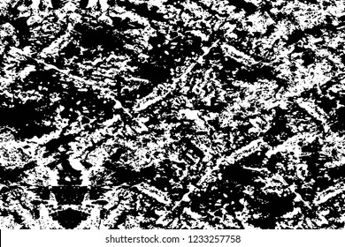 Grunge overlay layer. Abstract black and white vector background. Monochrome vintage surface with dirty pattern in cracks, spots, dots. Old wall in dark horror style design