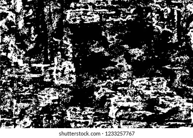 Grunge overlay layer. Abstract black and white vector background. Monochrome vintage surface with dirty pattern in cracks, spots, dots. Old wall in dark horror style design