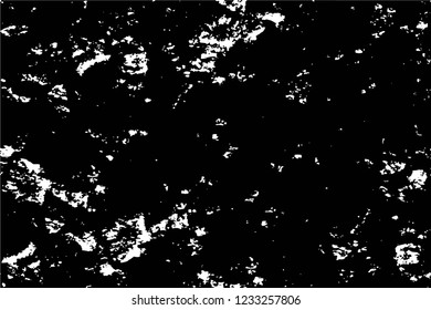 Grunge overlay layer. Abstract black and white vector background. Monochrome vintage surface with dirty pattern in cracks, spots, dots. Old wall in dark horror style design