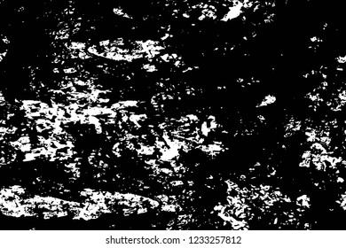 Grunge overlay layer. Abstract black and white vector background. Monochrome vintage surface with dirty pattern in cracks, spots, dots. Old wall in dark horror style design