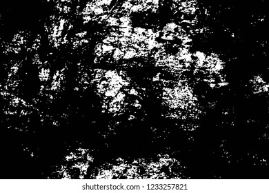 Grunge overlay layer. Abstract black and white vector background. Monochrome vintage surface with dirty pattern in cracks, spots, dots. Old wall in dark horror style design