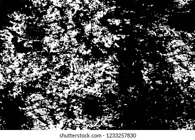 Grunge overlay layer. Abstract black and white vector background. Monochrome vintage surface with dirty pattern in cracks, spots, dots. Old wall in dark horror style design