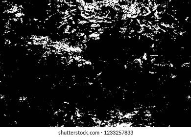 Grunge overlay layer. Abstract black and white vector background. Monochrome vintage surface with dirty pattern in cracks, spots, dots. Old wall in dark horror style design