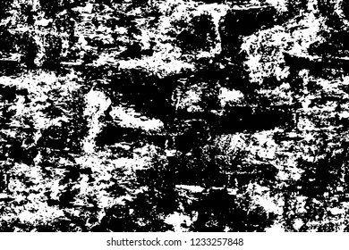 Grunge overlay layer. Abstract black and white vector background. Monochrome vintage surface with dirty pattern in cracks, spots, dots. Old wall in dark horror style design