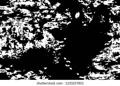 Grunge overlay layer. Abstract black and white vector background. Monochrome vintage surface with dirty pattern in cracks, spots, dots. Old wall in dark horror style design