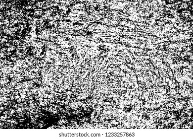 Grunge overlay layer. Abstract black and white vector background. Monochrome vintage surface with dirty pattern in cracks, spots, dots. Old wall in dark horror style design