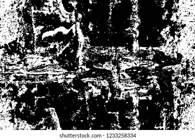 Grunge overlay layer. Abstract black and white vector background. Monochrome vintage surface with dirty pattern in cracks, spots, dots. Old wall in dark horror style design