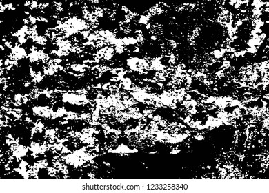 Grunge overlay layer. Abstract black and white vector background. Monochrome vintage surface with dirty pattern in cracks, spots, dots. Old wall in dark horror style design