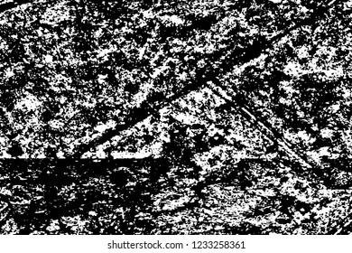 Grunge overlay layer. Abstract black and white vector background. Monochrome vintage surface with dirty pattern in cracks, spots, dots. Old wall in dark horror style design