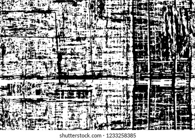 Grunge overlay layer. Abstract black and white vector background. Monochrome vintage surface with dirty pattern in cracks, spots, dots. Old wall in dark horror style design