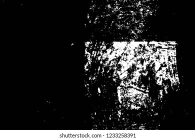 Grunge overlay layer. Abstract black and white vector background. Monochrome vintage surface with dirty pattern in cracks, spots, dots. Old wall in dark horror style design