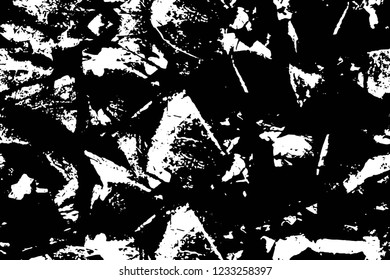 Grunge overlay layer. Abstract black and white vector background. Monochrome vintage surface with dirty pattern in cracks, spots, dots. Old wall in dark horror style design